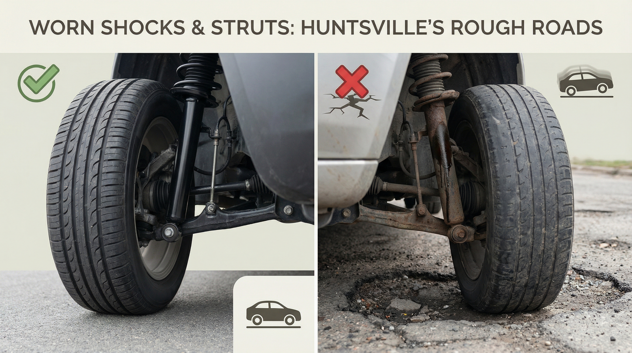 Common Suspension Damage from Huntsville Roads Worn Shocks and Struts